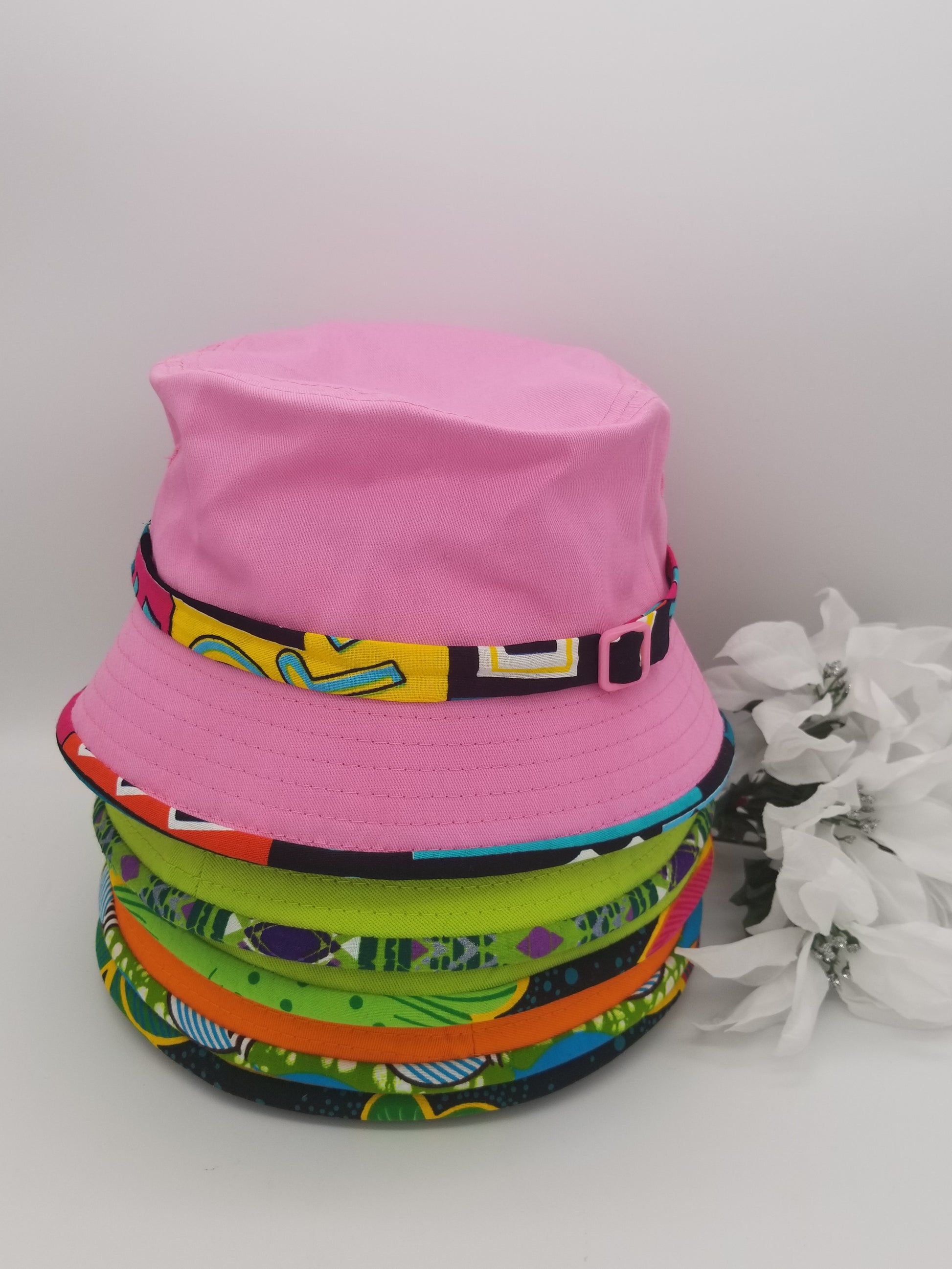 Women Bucket Hat, African Print Trim Bucket Hats, sun hat