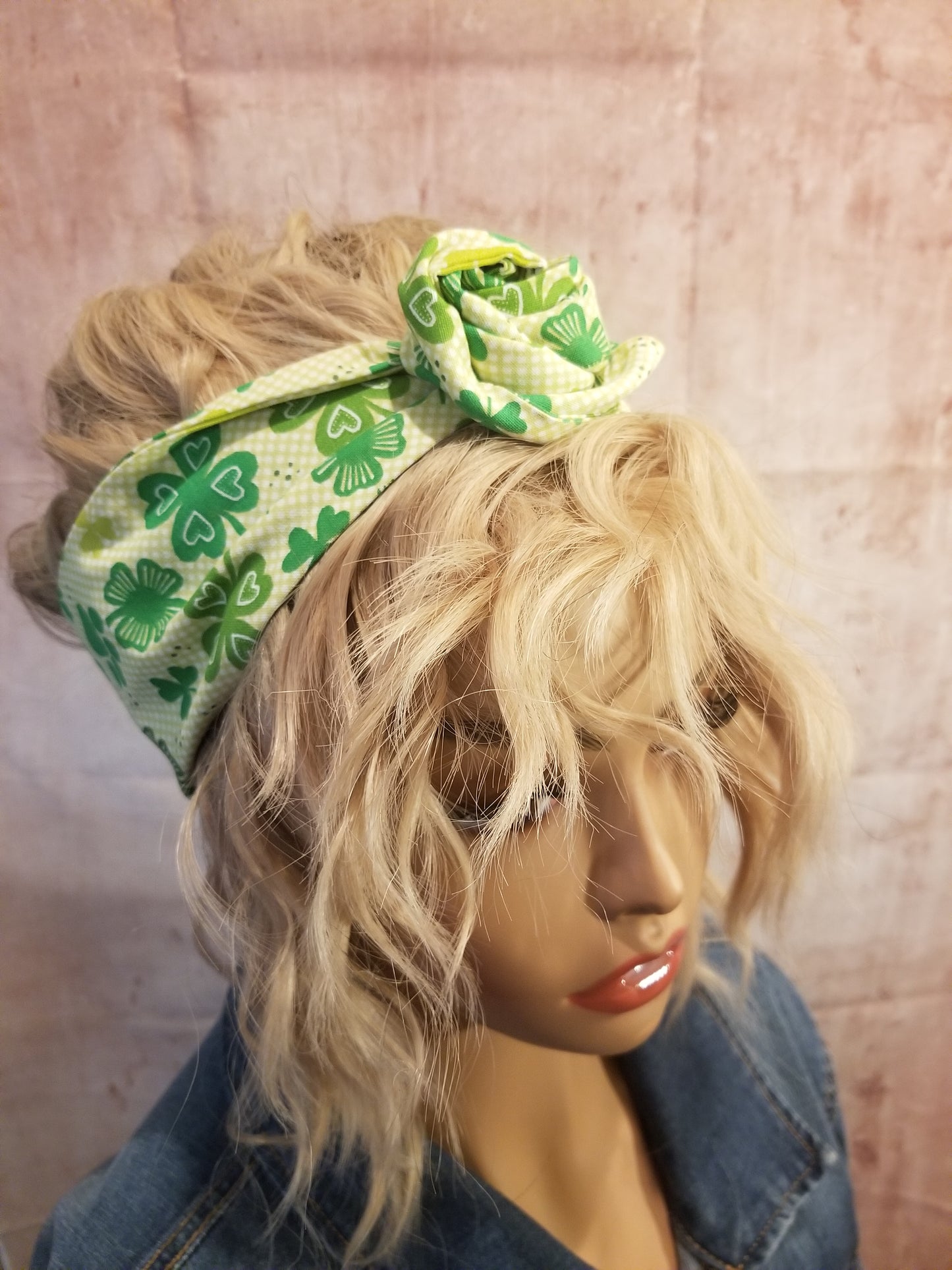 Head Wrap| Retro Headband| St Patrick's Day Wire Headband| Shamrock Dolly Bow Headwrap|