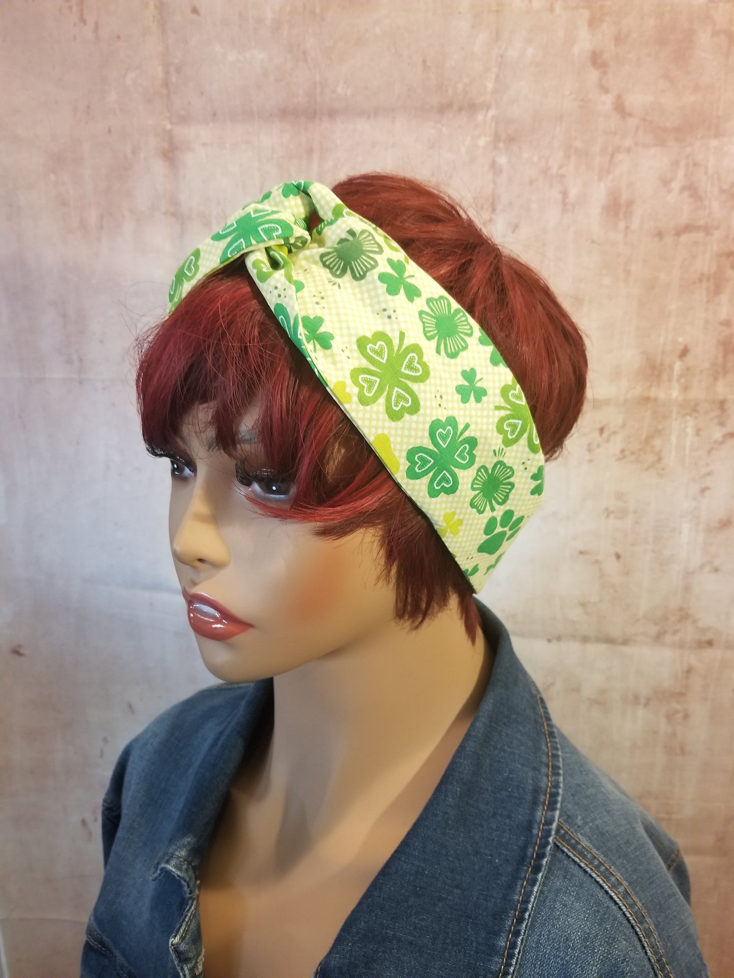 Head Wrap| Retro Headband| St Patrick's Day Wire Headband| Shamrock Dolly Bow Headwrap|