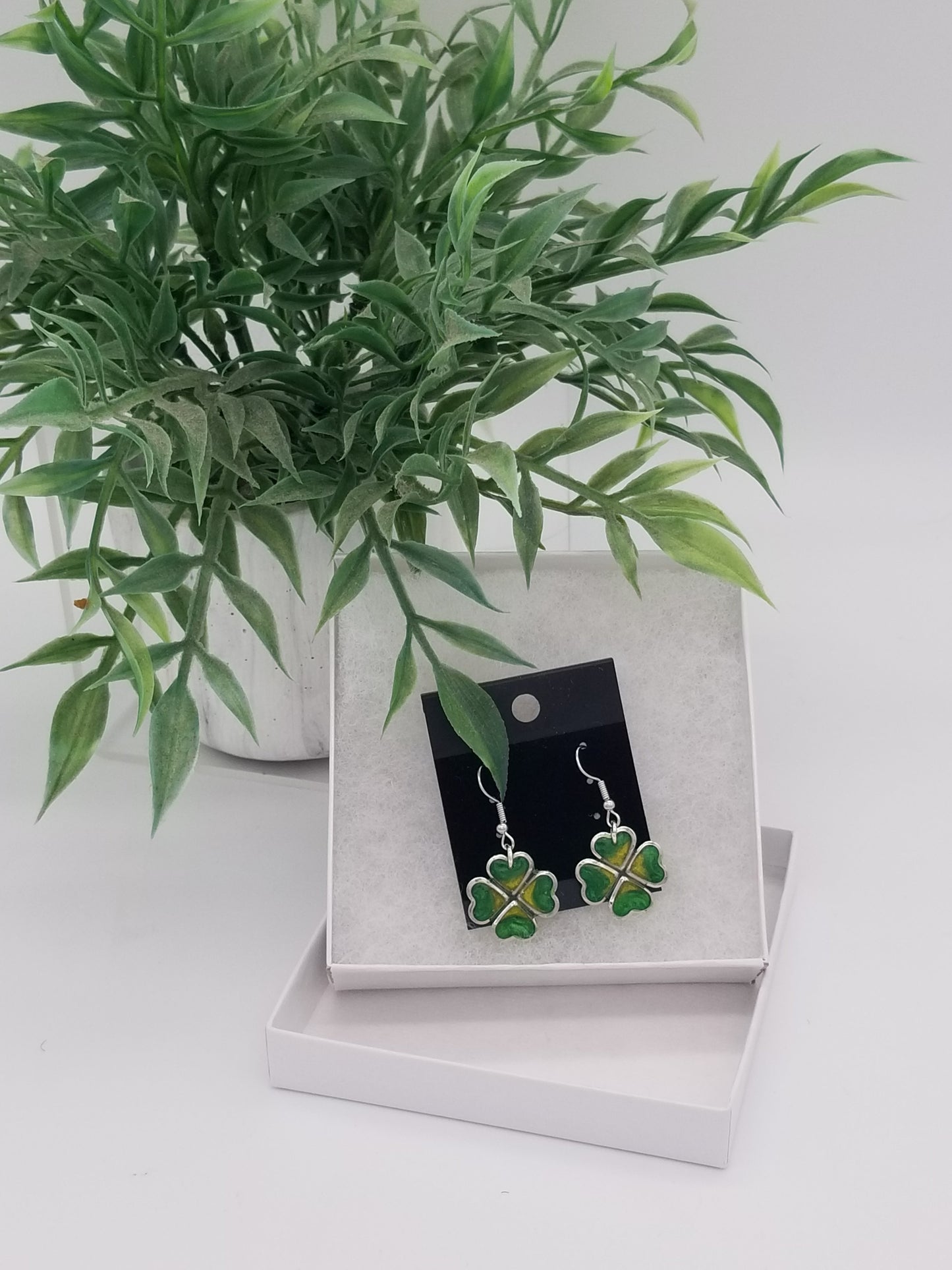Gold Four Leaf Clover Earrings| St Patrick's Day Earrings| | Shamrock Earrings| Clover Earrings| Resin Earrings Dangle Earrings