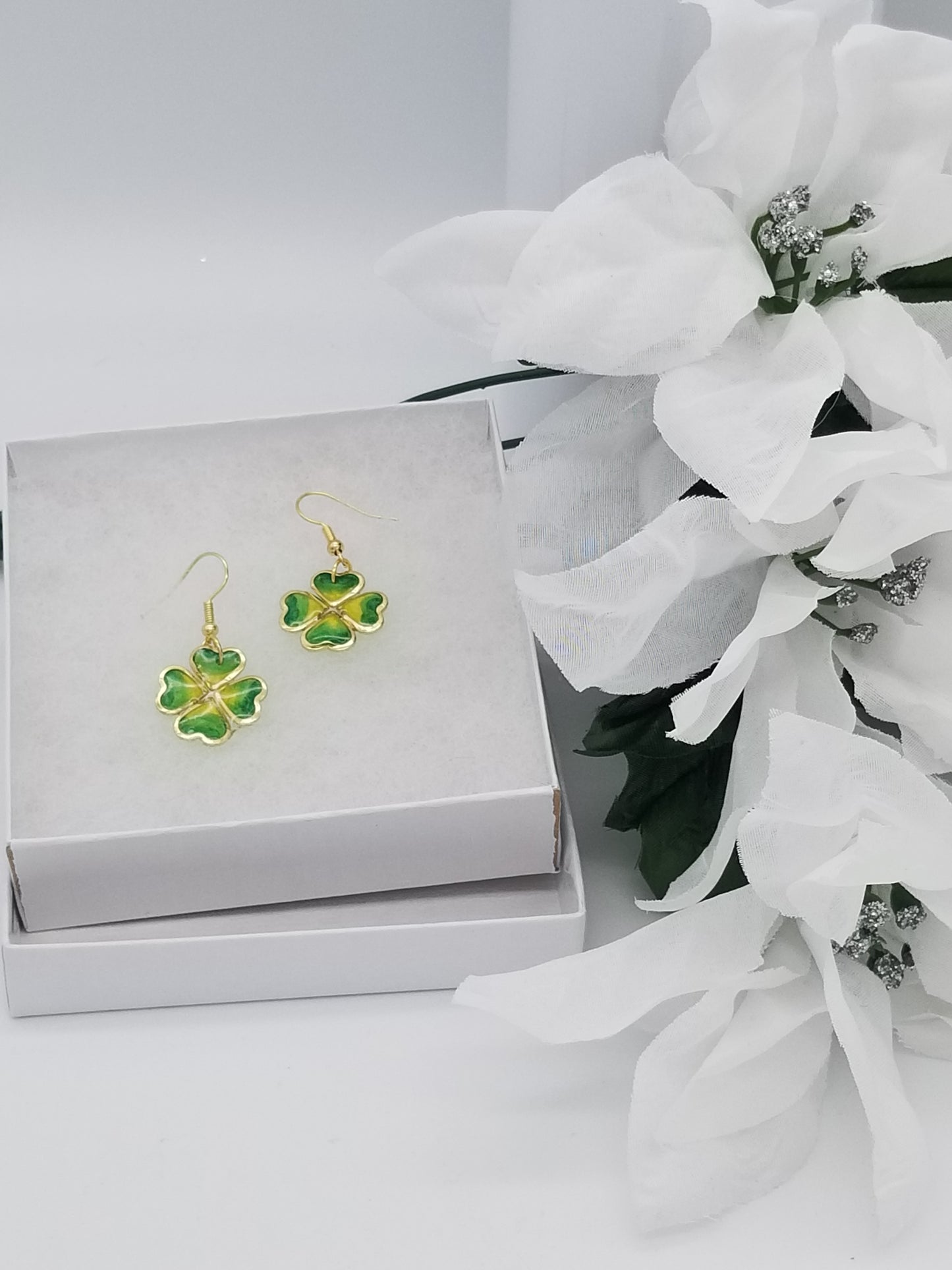 Gold Four Leaf Clover Earrings| St Patrick's Day Earrings| | Shamrock Earrings| Clover Earrings| Resin Earrings Dangle Earrings