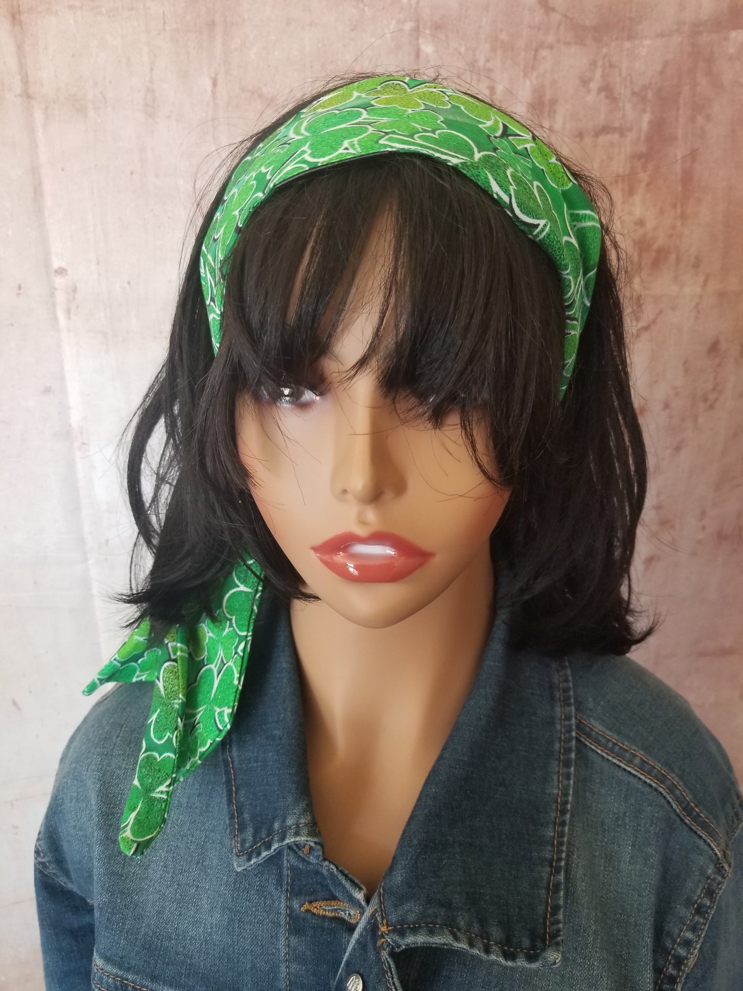 Head Wrap| St Patrick's Day Wire Headband| Green Dolly Bow Headwrap| Shamrock Boho Headband