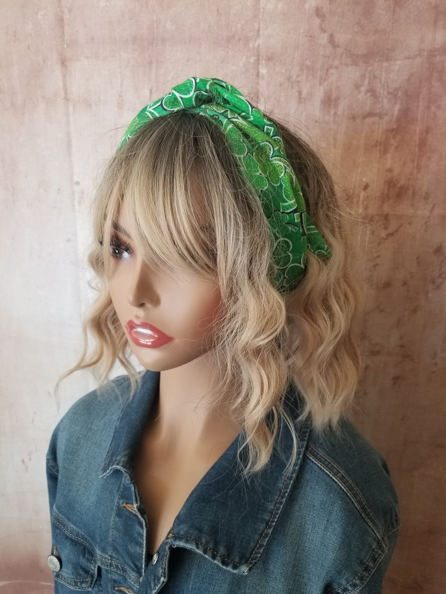 Head Wrap| St Patrick's Day Wire Headband| Green Dolly Bow Headwrap| Shamrock Boho Headband