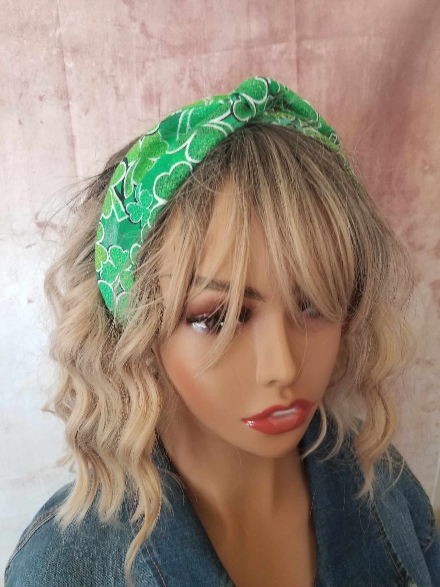 Head Wrap| St Patrick's Day Wire Headband| Green Dolly Bow Headwrap| Shamrock Boho Headband