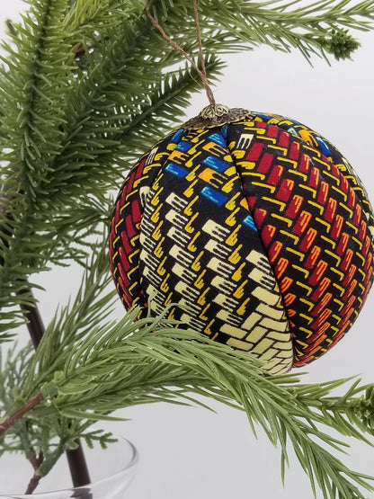 Swirls and Flowers African Print Christmas Ornaments - Kwanzaa Decoration - Handmade Flower Christmas Ornament - Auntie's Expo