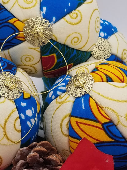 Swirls and Flowers African Print Christmas Ornaments - Kwanzaa Decoration - Handmade Flower Christmas Ornament - Auntie's Expo