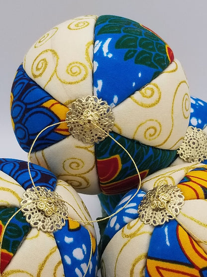 Swirls and Flowers African Print Christmas Ornaments - Kwanzaa Decoration - Handmade Flower Christmas Ornament - Auntie's Expo