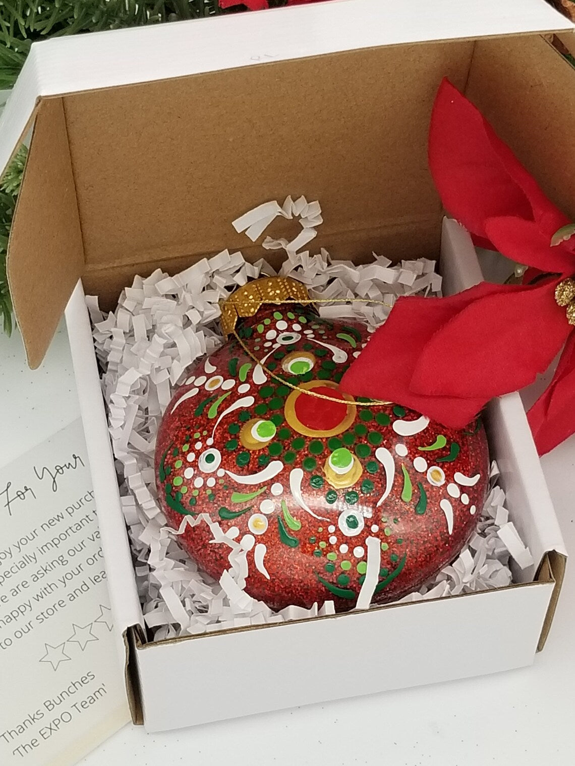 Mandala Ornaments 4 inch Hand Painted Christmas Ornaments With Free Personalization and Keepsake Box In 5 Styles - Auntie's Expo