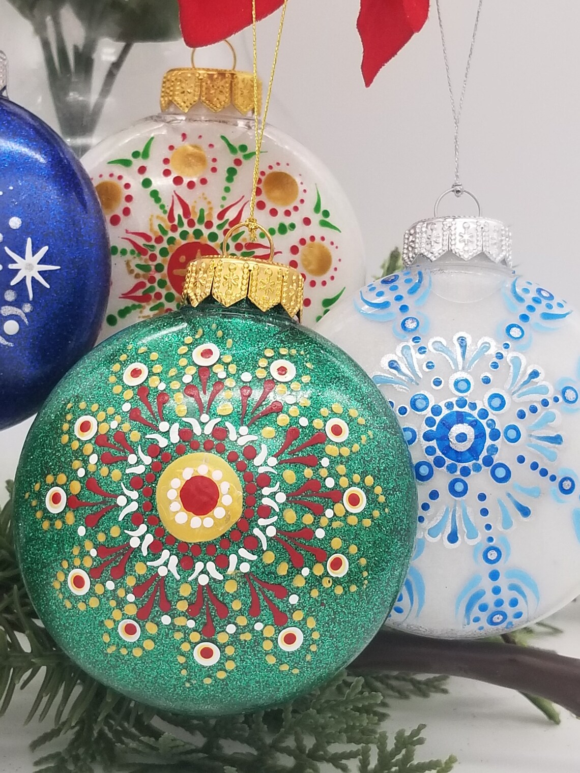 Mandala Ornaments 4 inch Hand Painted Christmas Ornaments With Free Personalization and Keepsake Box In 5 Styles - Auntie's Expo