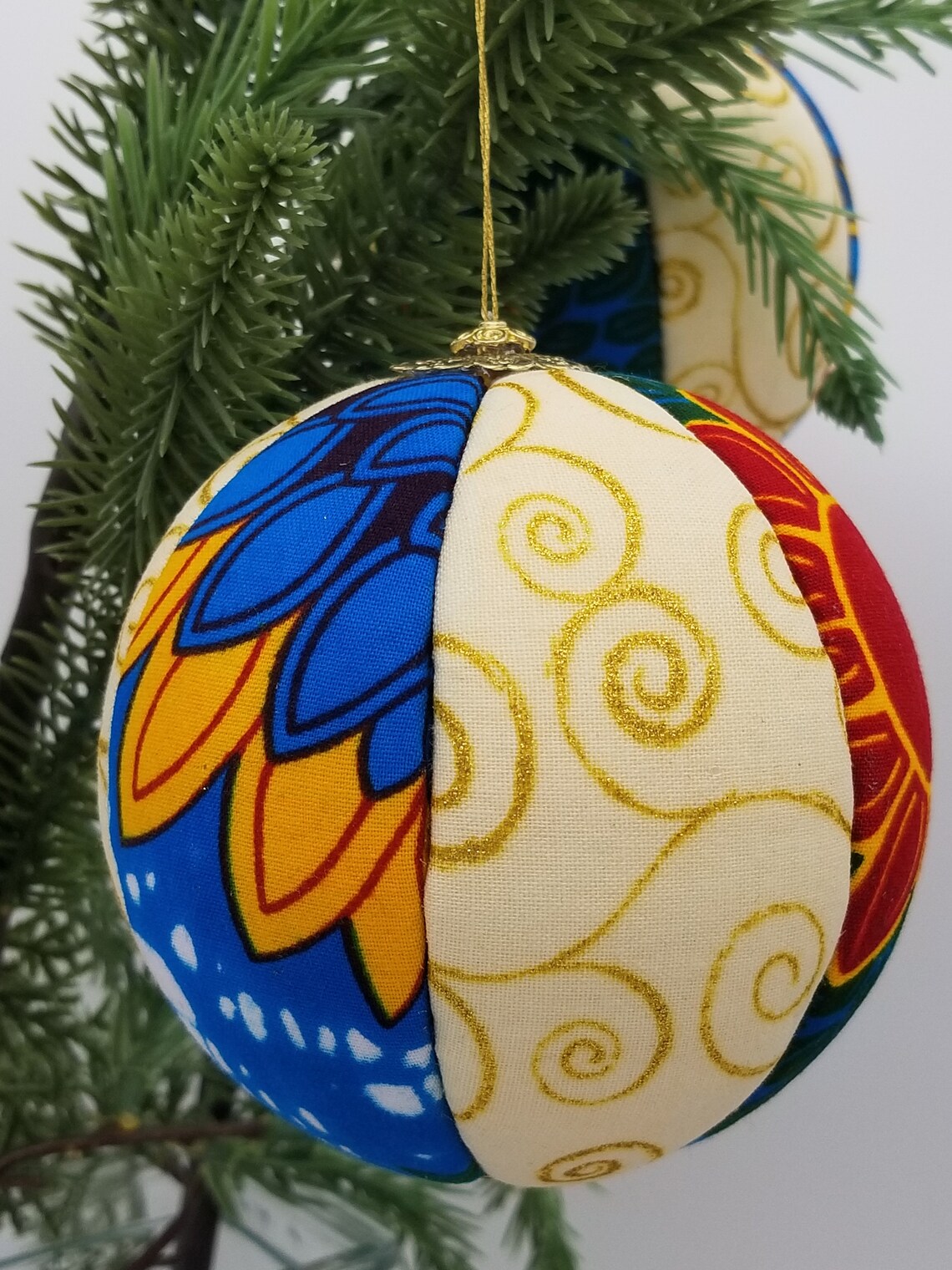 Swirls and Flowers African Print Christmas Ornaments - Kwanzaa Decoration -  Handmade Flower Christmas Ornament