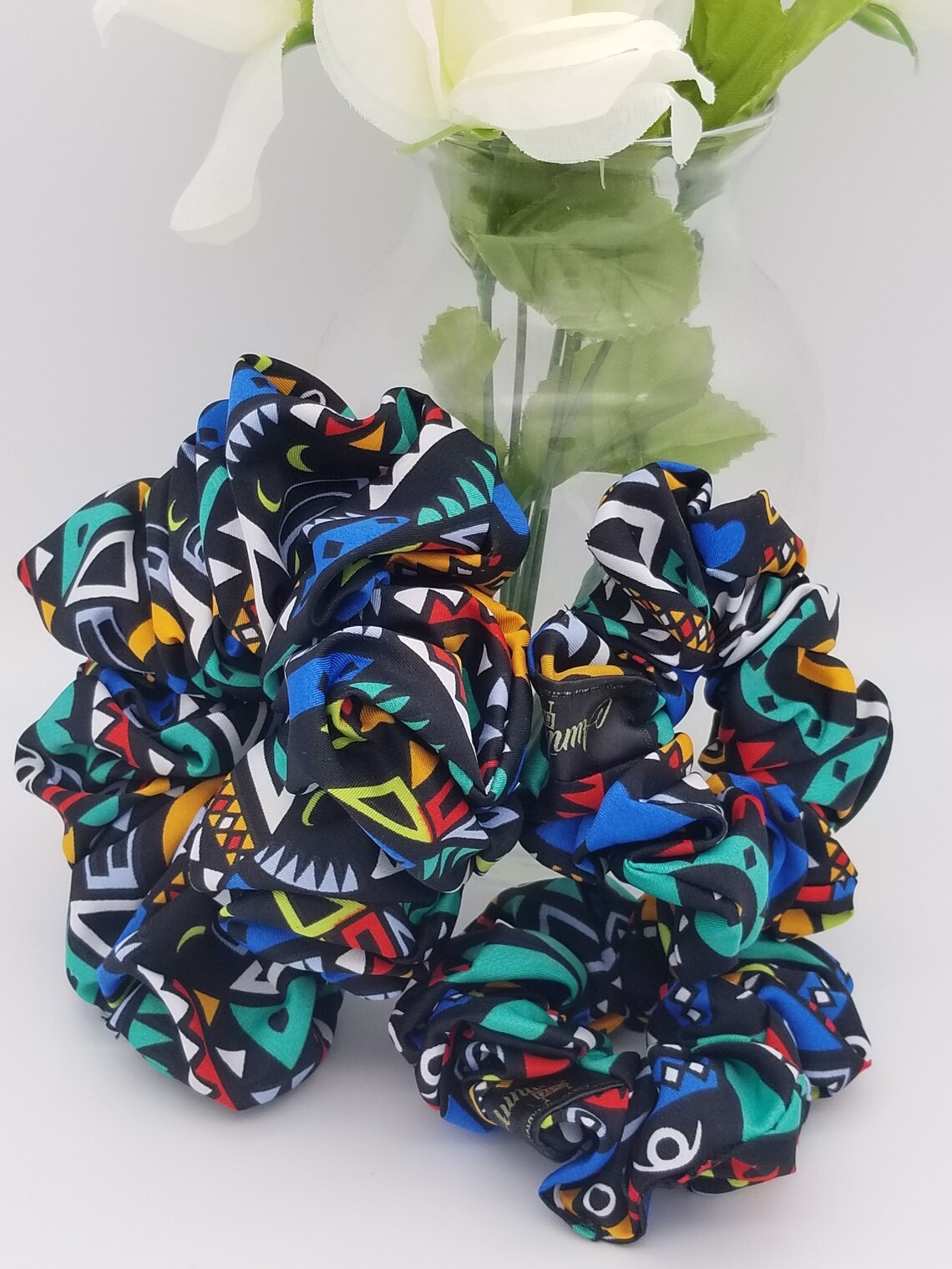 Stocking Stuffers XXL Scrunchies For Locs, African Print Scrunchies, XL Scruchies For Thick Hair, Poly Satin And Silk Scruchies - Auntie's Expo