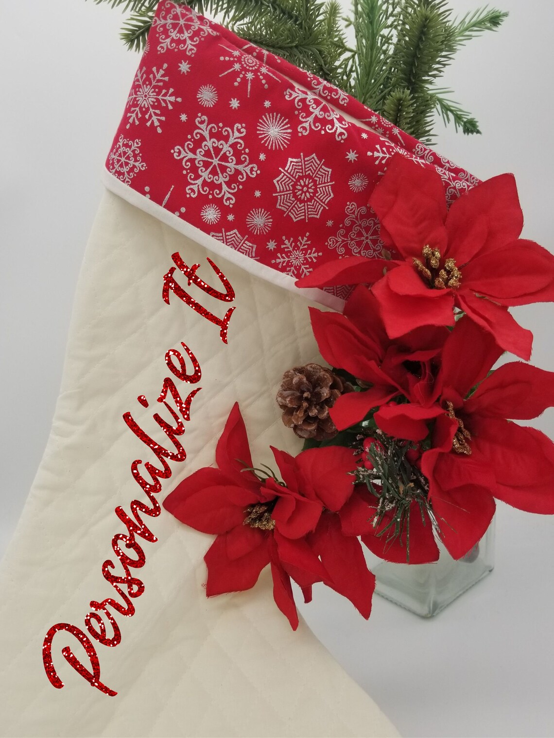 Personalized Quilted Christmas Stockings Traditional Christmas Stockings Quilted Stockings For Fireplace With Free Dust Bag - Auntie's Expo