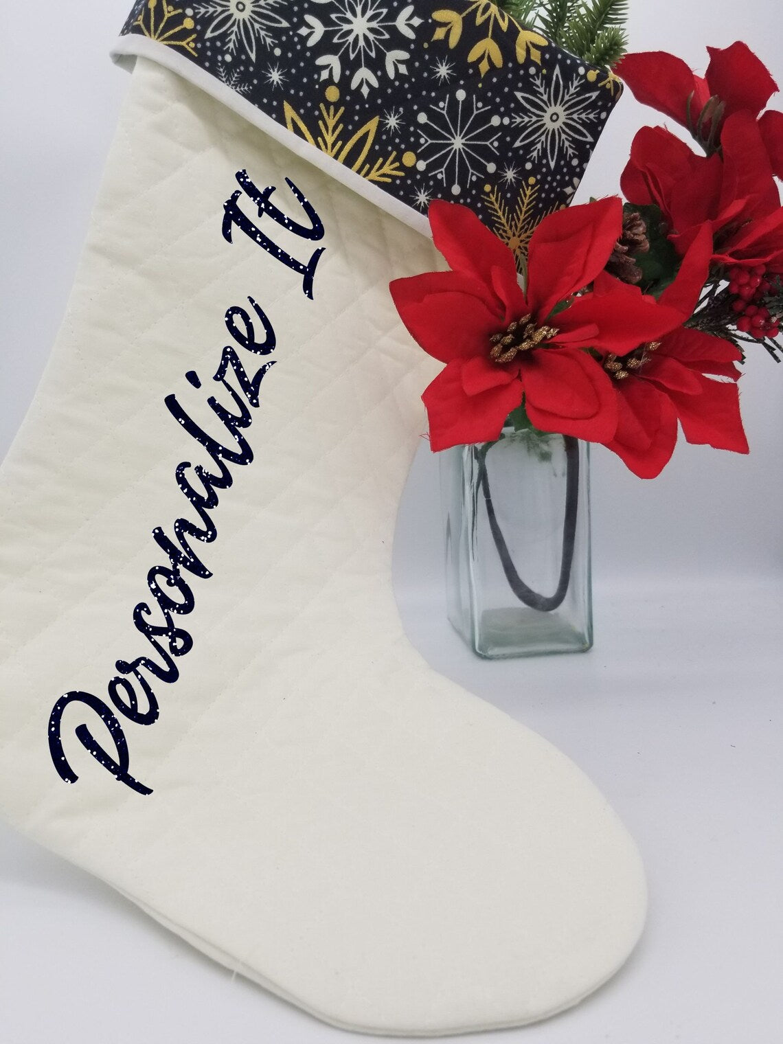 Personalized Quilted Christmas Stockings Traditional Christmas Stockings Quilted Stockings For Fireplace With Free Dust Bag - Auntie's Expo