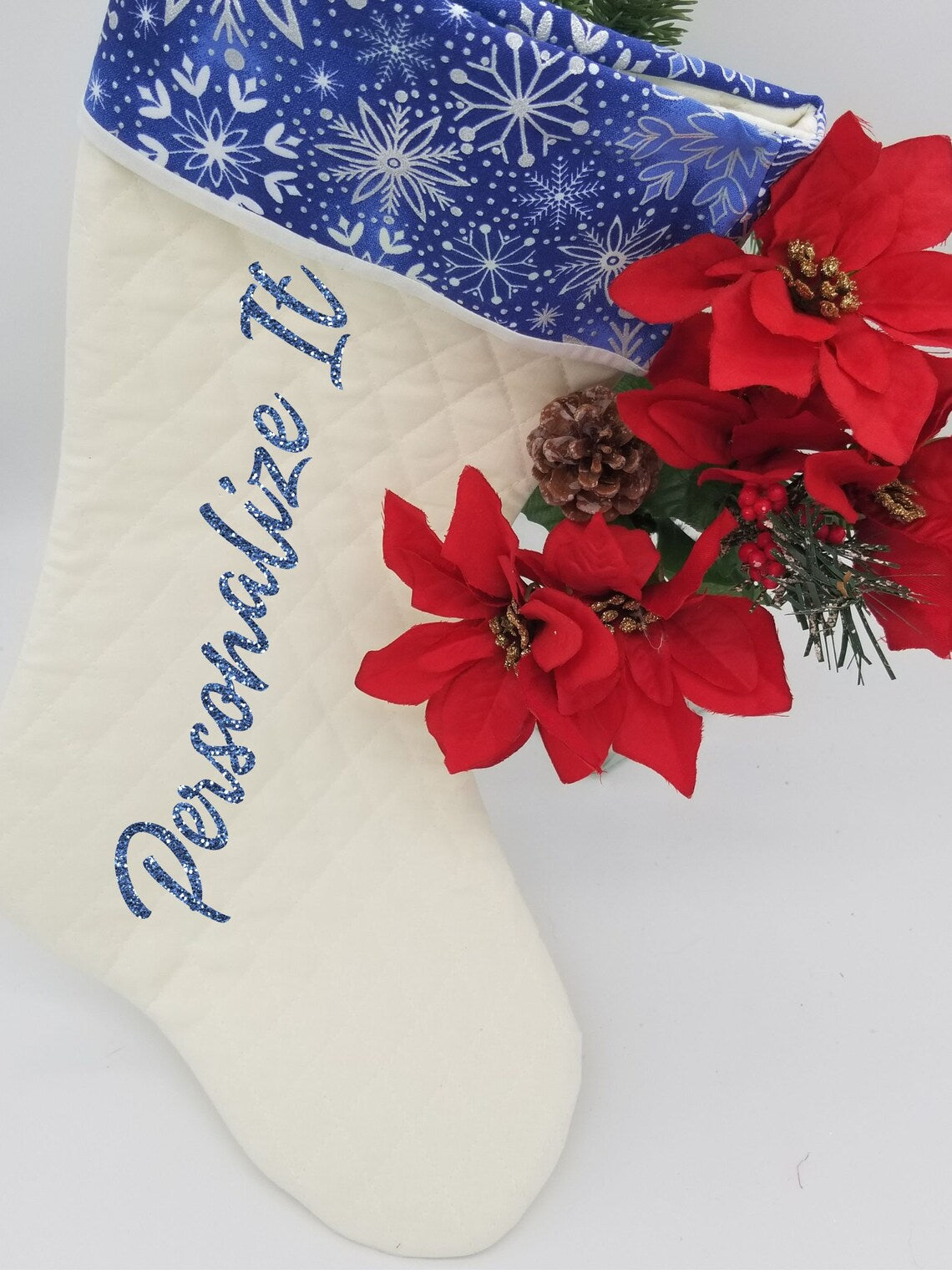 Personalized Quilted Christmas Stockings Traditional Christmas Stockings Quilted Stockings For Fireplace With Free Dust Bag - Auntie's Expo