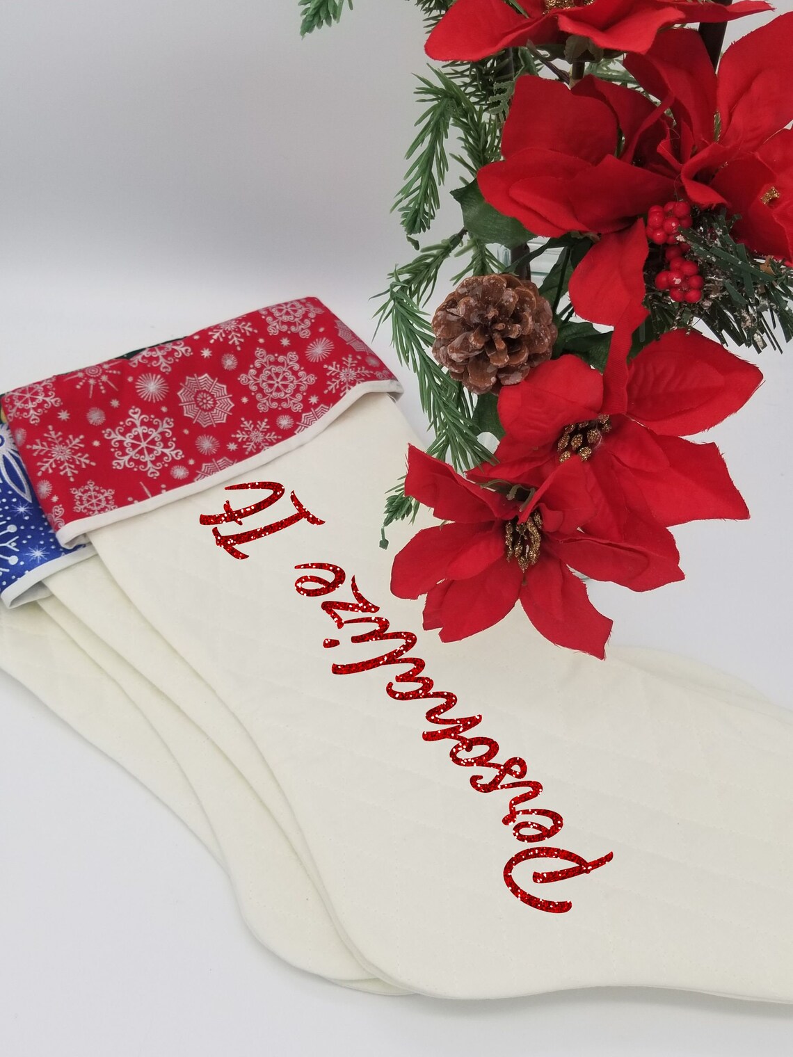 Personalized Quilted Christmas Stockings Traditional Christmas Stockings Quilted Stockings For Fireplace With Free Dust Bag - Auntie's Expo