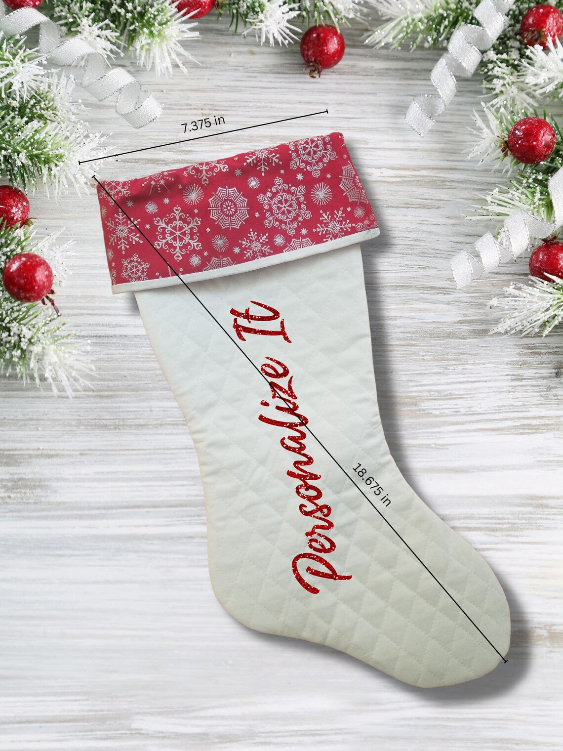 Personalized Quilted Christmas Stockings Traditional Christmas Stockings Quilted Stockings For Fireplace With Free Dust Bag - Auntie's Expo