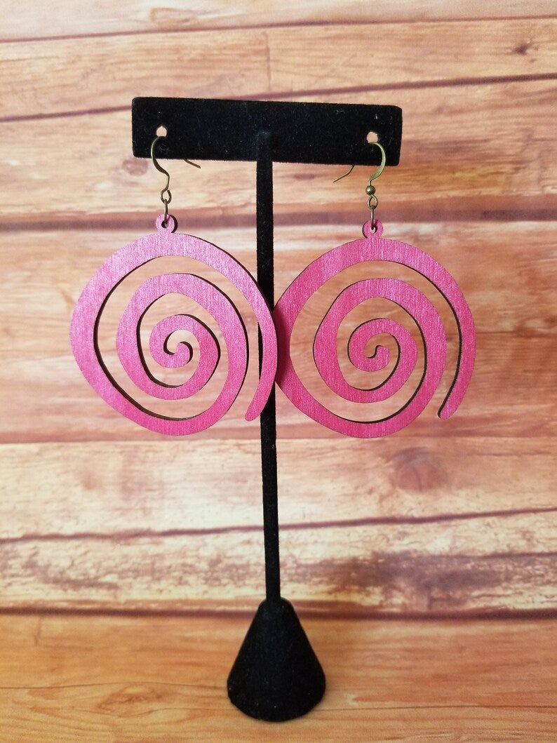 African Inspired Spiral Earrings, Wood Earrings, Handmade Jewelry - Auntie's Expo