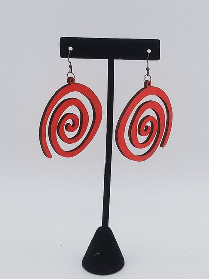 African Inspired Spiral Earrings, Wood Earrings, Handmade Jewelry - Auntie's Expo