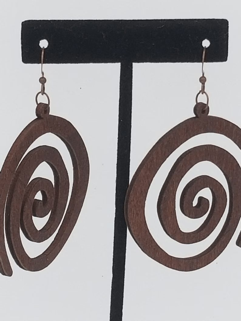 African Inspired Spiral Earrings, Wood Earrings, Handmade Jewelry - Auntie's Expo