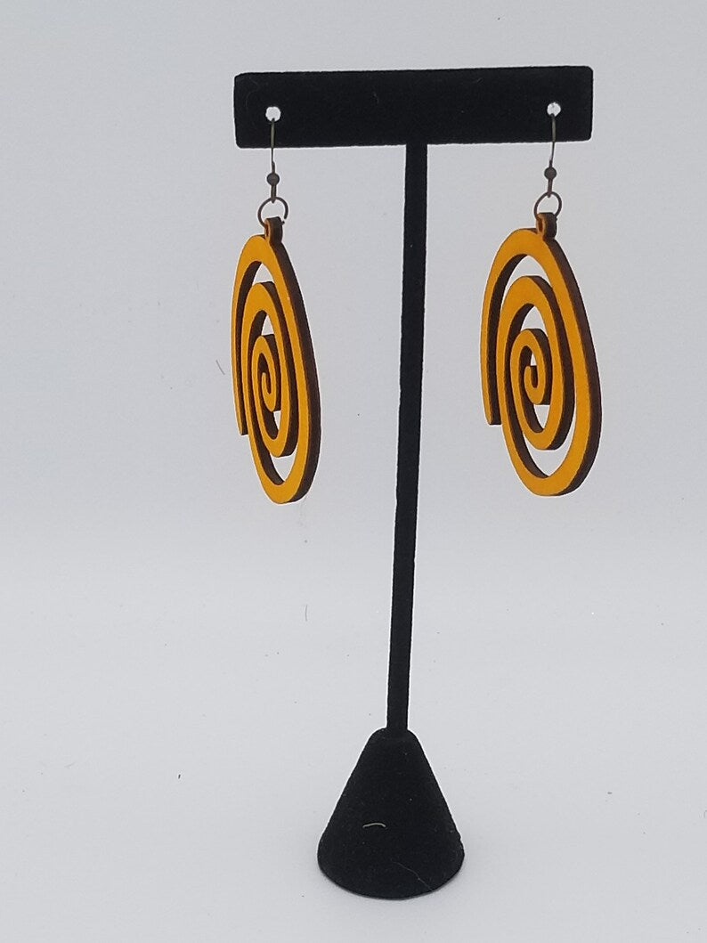 African Inspired Spiral Earrings, Wood Earrings, Handmade Jewelry - Auntie's Expo