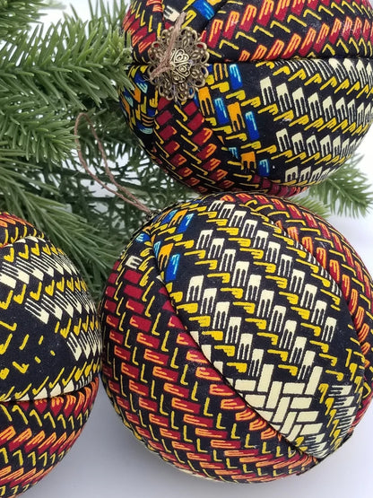 African Christmas Ornaments - 4 PC Kente Ornaments - Handmade Ornaments for Kwanzaa - Auntie's Expo
