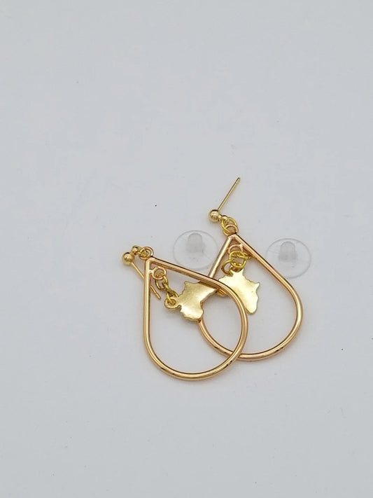Gold Teardrop Earrings - Teardrop Earrings with Hanging African Continent Stocking Stuffers - Auntie's Expo