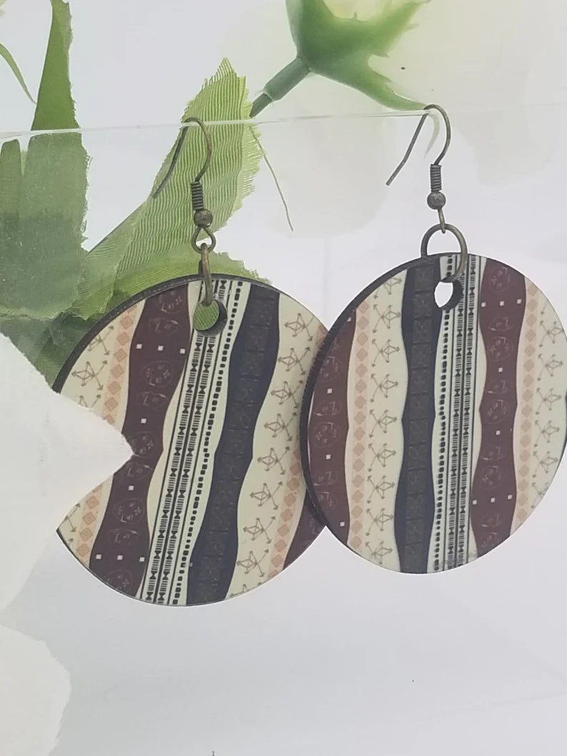 African Earrings Tribal Print - Lightweight Boho Style Ethnic Jewelry Stocking Stuffers - Auntie's Expo