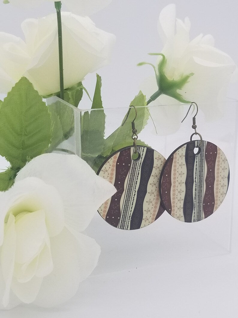 African Earrings Tribal Print - Lightweight Boho Style Ethnic Jewelry Stocking Stuffers - Auntie's Expo