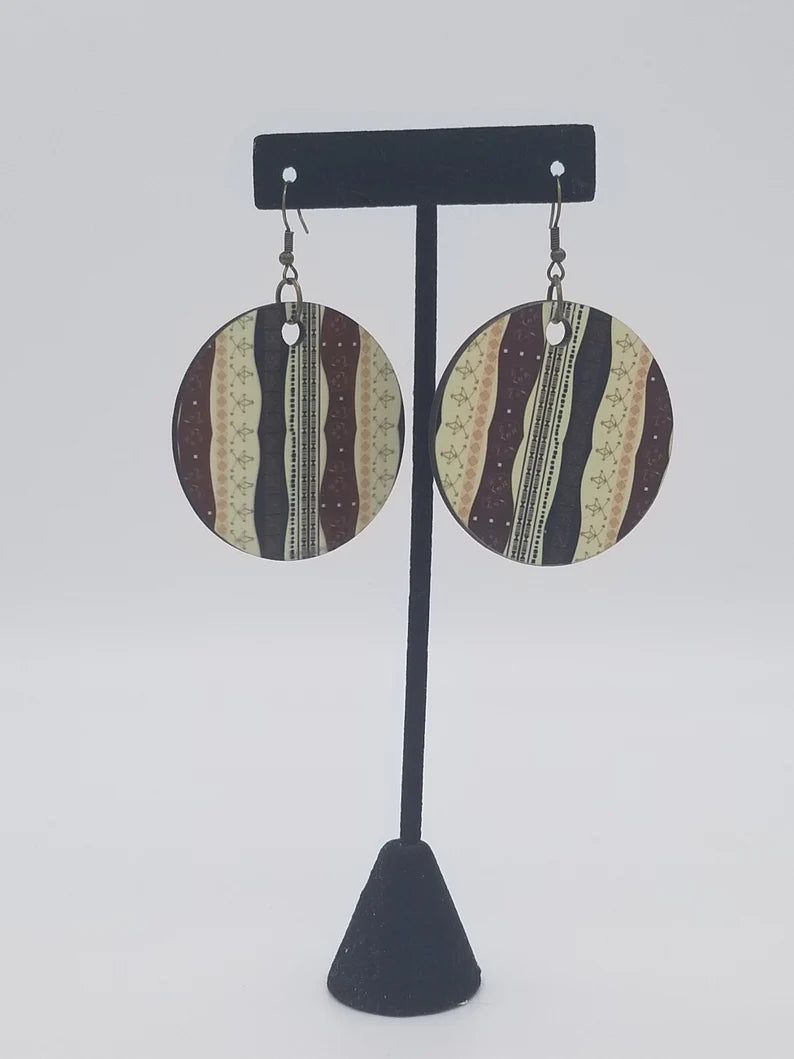 African Earrings Tribal Print - Lightweight Boho Style Ethnic Jewelry Stocking Stuffers - Auntie's Expo