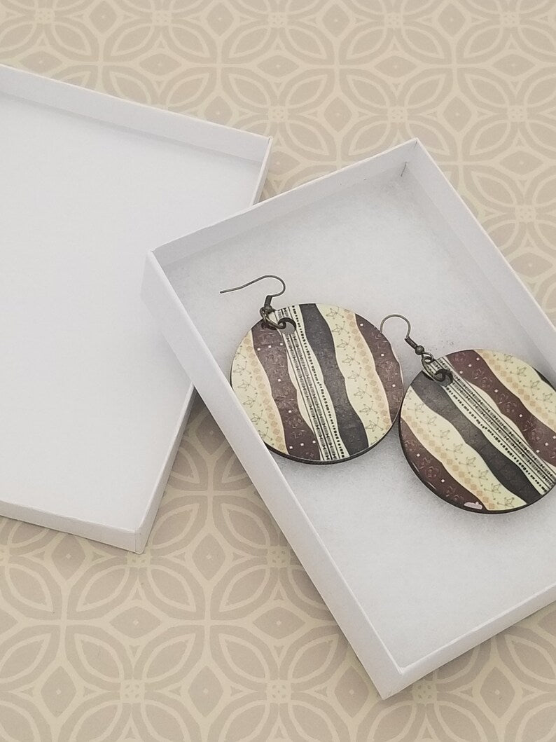 African Earrings Tribal Print - Lightweight Boho Style Ethnic Jewelry Stocking Stuffers - Auntie's Expo