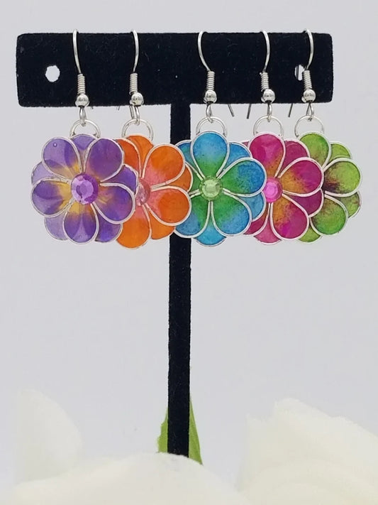 Resin Flower Earring Lime Green Earrings Hot Pink Earrings Purple Blue And Orange Earrings Dangle Earrings - Auntie's Expo