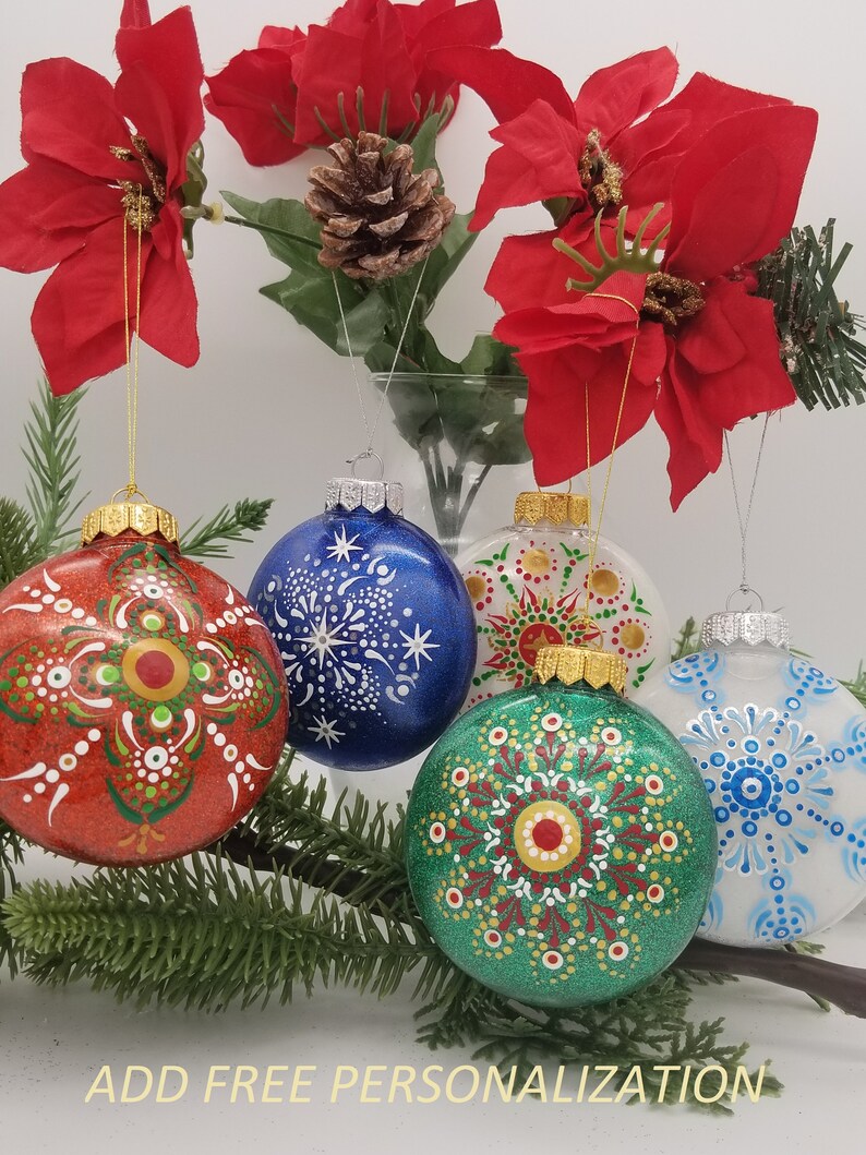 Mandala Ornaments 4 inch Hand Painted Christmas Ornaments With Free Personalization and Keepsake Box In 5 Styles - Auntie's Expo