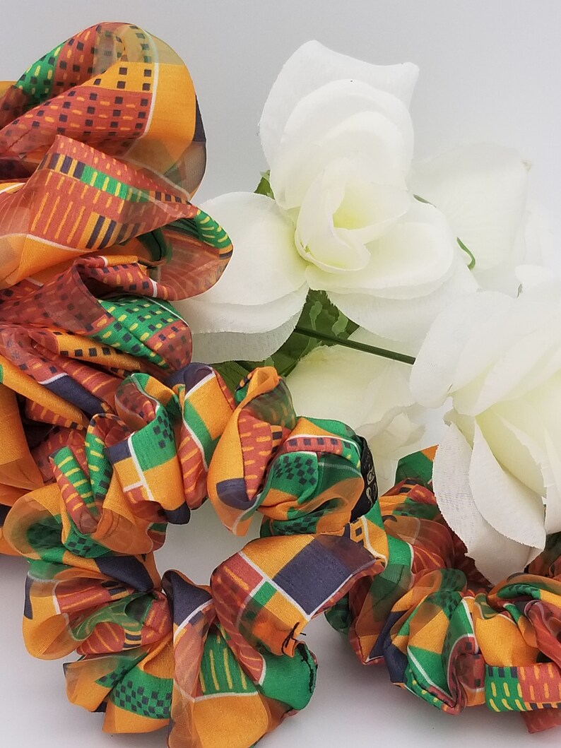 Stocking Stuffers XXL Scrunchies For Locs, African Print Scrunchies, XL Scruchies For Thick Hair, Poly Satin And Silk Scruchies - Auntie's Expo