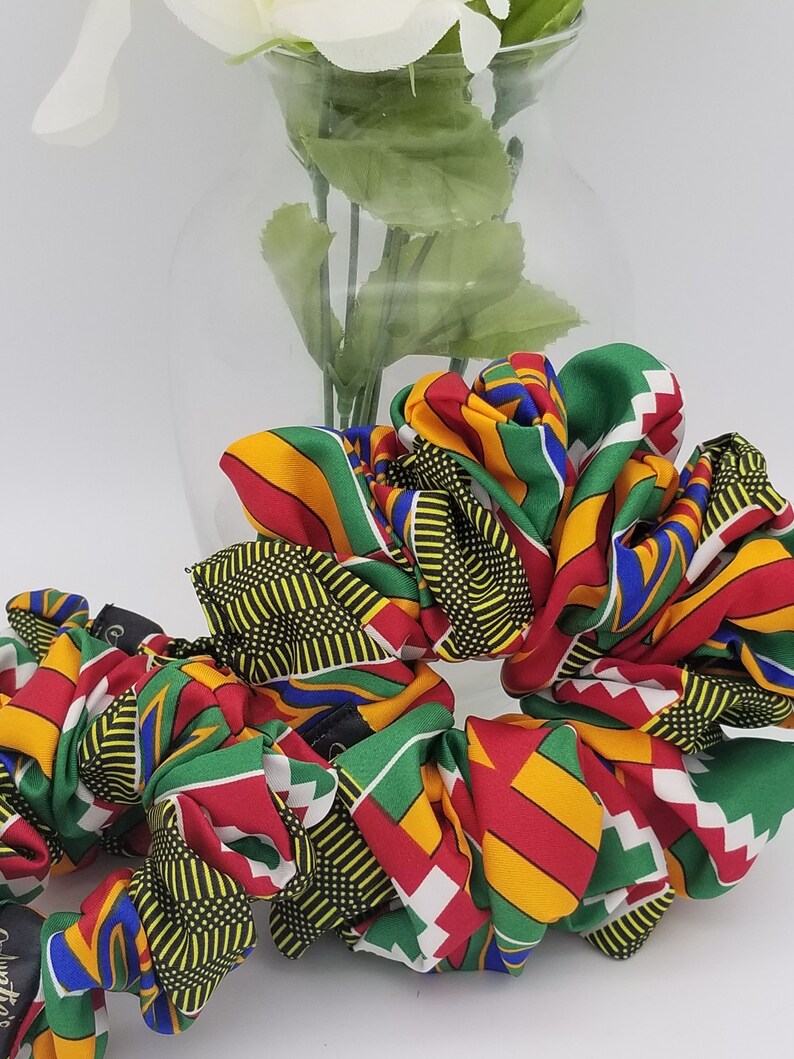 Stocking Stuffers XXL Scrunchies For Locs, African Print Scrunchies, XL Scruchies For Thick Hair, Poly Satin And Silk Scruchies - Auntie's Expo