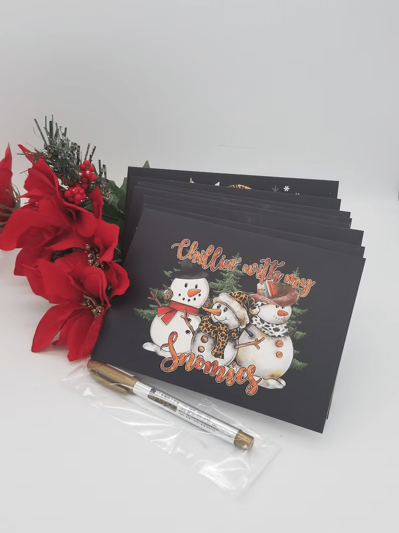 Black Christmas Cards 4 pc - 8 Pc Christmas Greeting Card Set With Black Santa And *Free Metallic Pen - Auntie's Expo