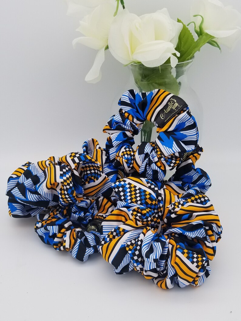 Stocking Stuffers XXL Scrunchies For Locs, African Print Scrunchies, XL Scruchies For Thick Hair, Poly Satin And Silk Scruchies - Auntie's Expo