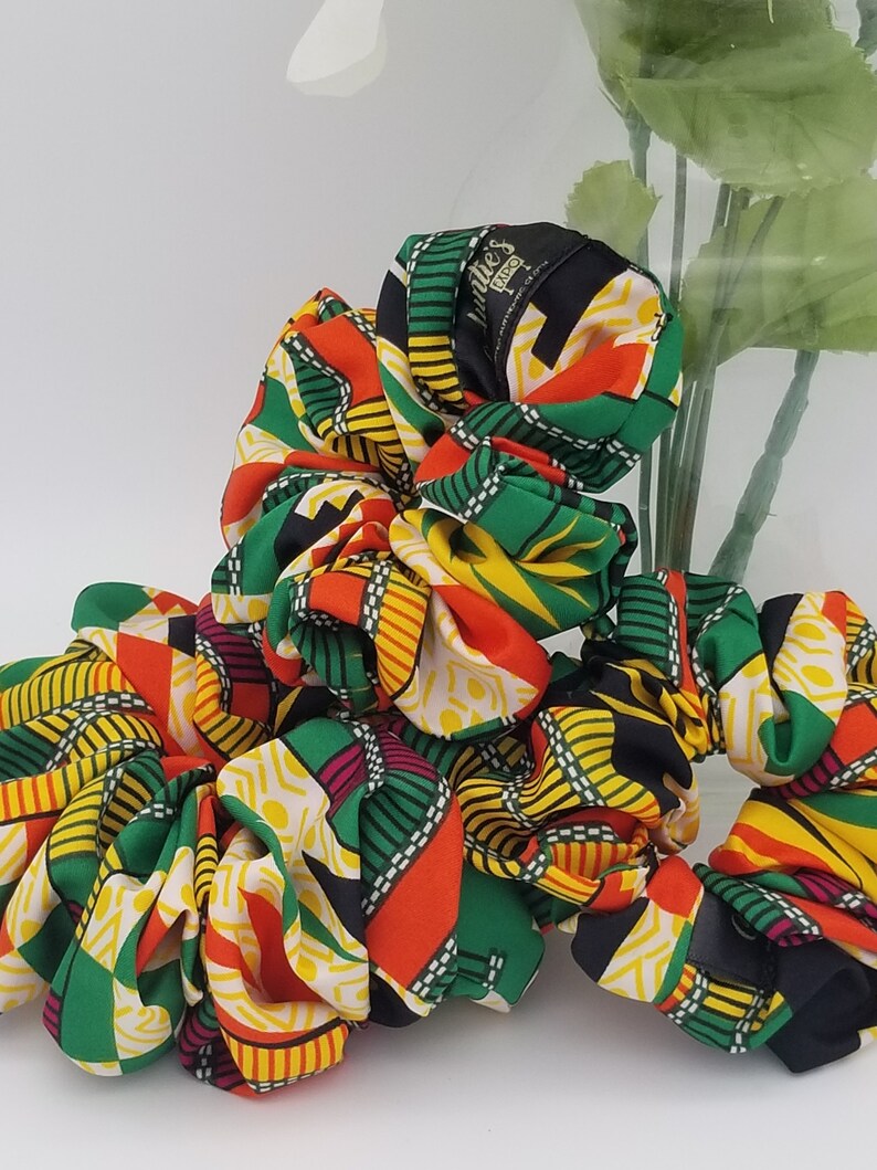 Stocking Stuffers XXL Scrunchies For Locs, African Print Scrunchies, XL Scruchies For Thick Hair, Poly Satin And Silk Scruchies - Auntie's Expo