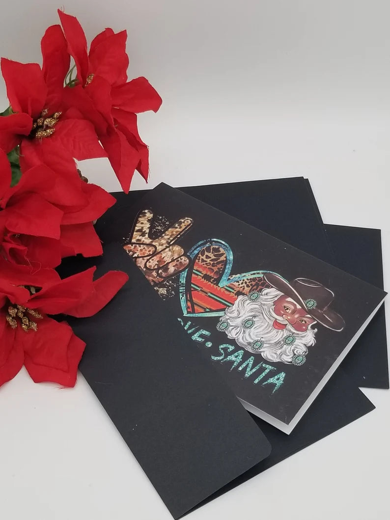 Black Christmas Cards 4 pc - 8 Pc Christmas Greeting Card Set With Black Santa And *Free Metallic Pen - Auntie's Expo