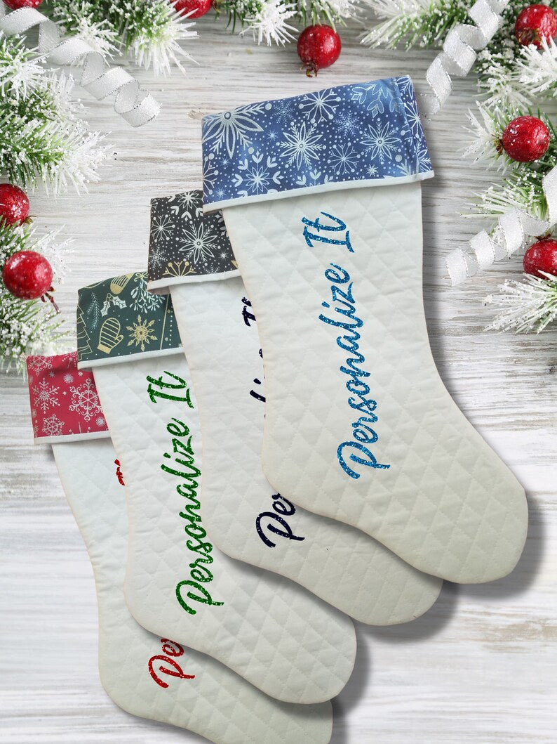 Personalized Quilted Christmas Stockings Traditional Christmas Stockings Quilted Stockings For Fireplace With Free Dust Bag - Auntie's Expo