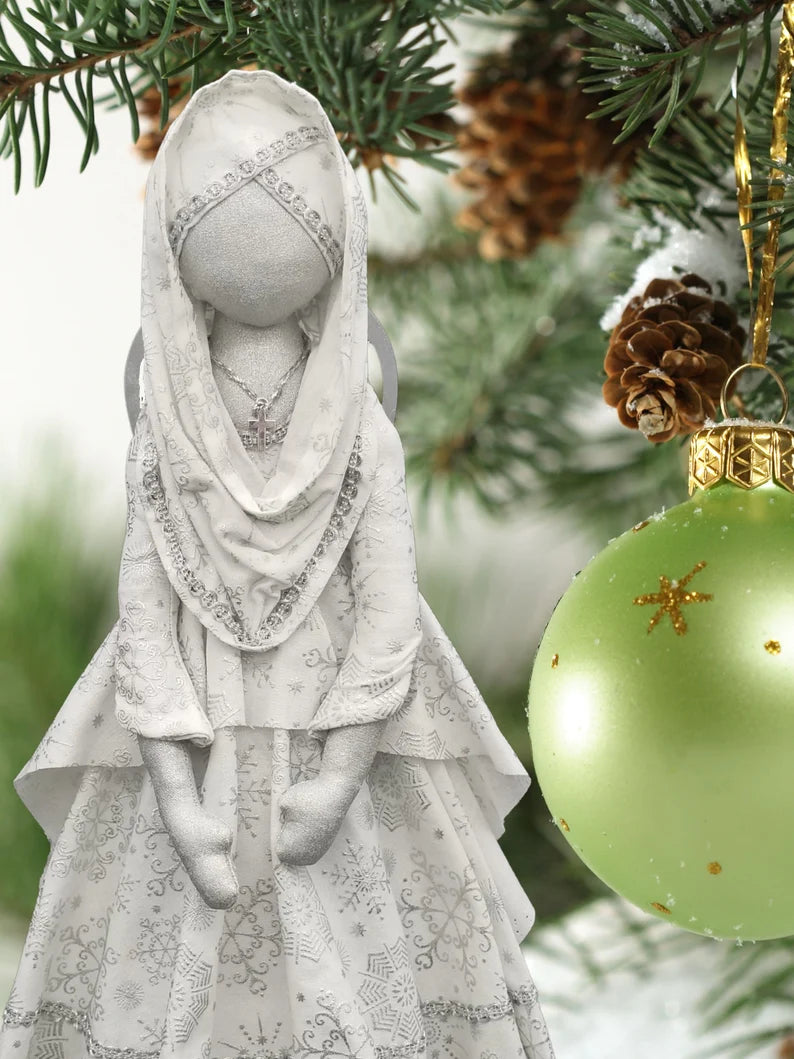"ALINA" White and Silver Traditional Christmas Angel For Tree Top, Mystic Alina Christmas Angel - Christian Ornaments - Auntie's Expo