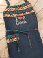 Denim Kitchen Apron - Handmade Jean Embroidered Apron With Southwest Trim - Auntie's Expo