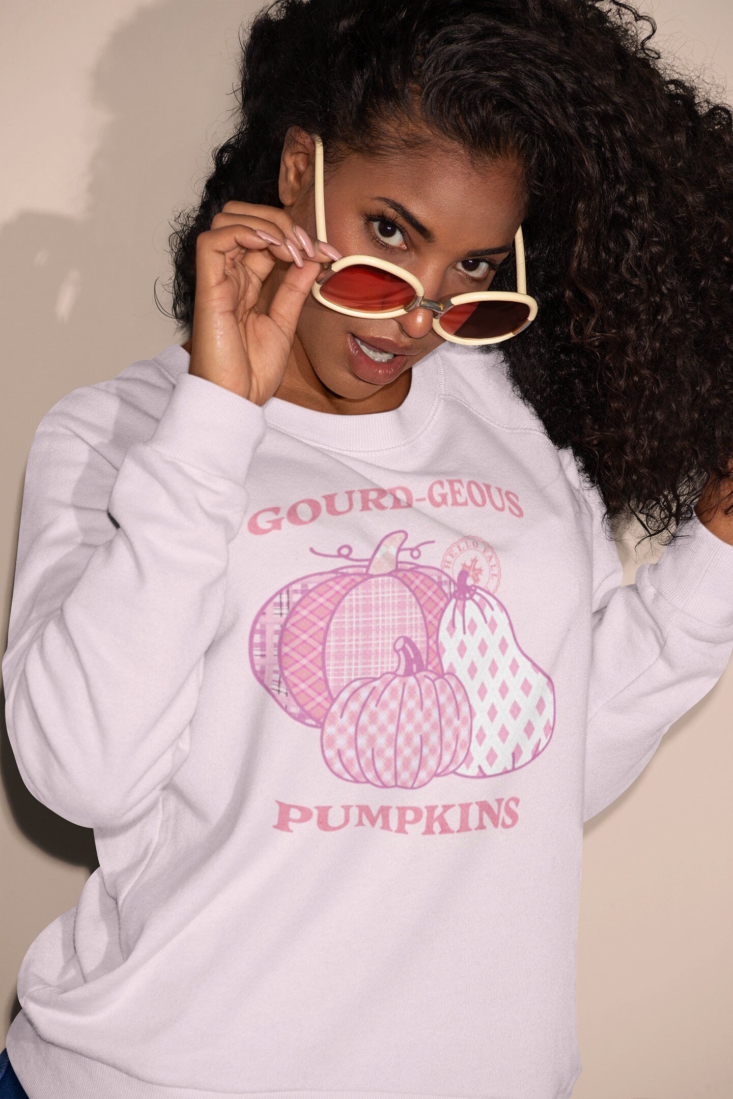 Gourd-geous Pumpkins Cute Fall Sweatshirt, Pink Sweatshirts, Fall Sweat Shirt Women, pumpkin sweatshirt, crewneck sweatshirt, Fall Sweater