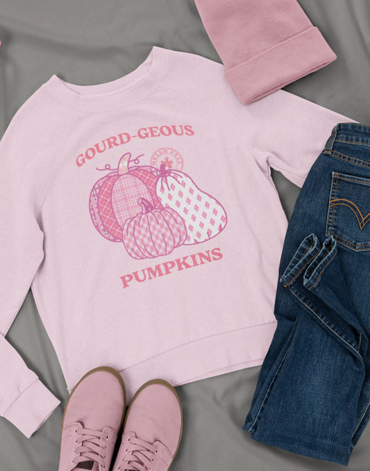 Gourd-geous Pumpkins Cute Fall Sweatshirt, Pink Sweatshirts, Fall Sweat Shirt Women, pumpkin sweatshirt, crewneck sweatshirt, Fall Sweater