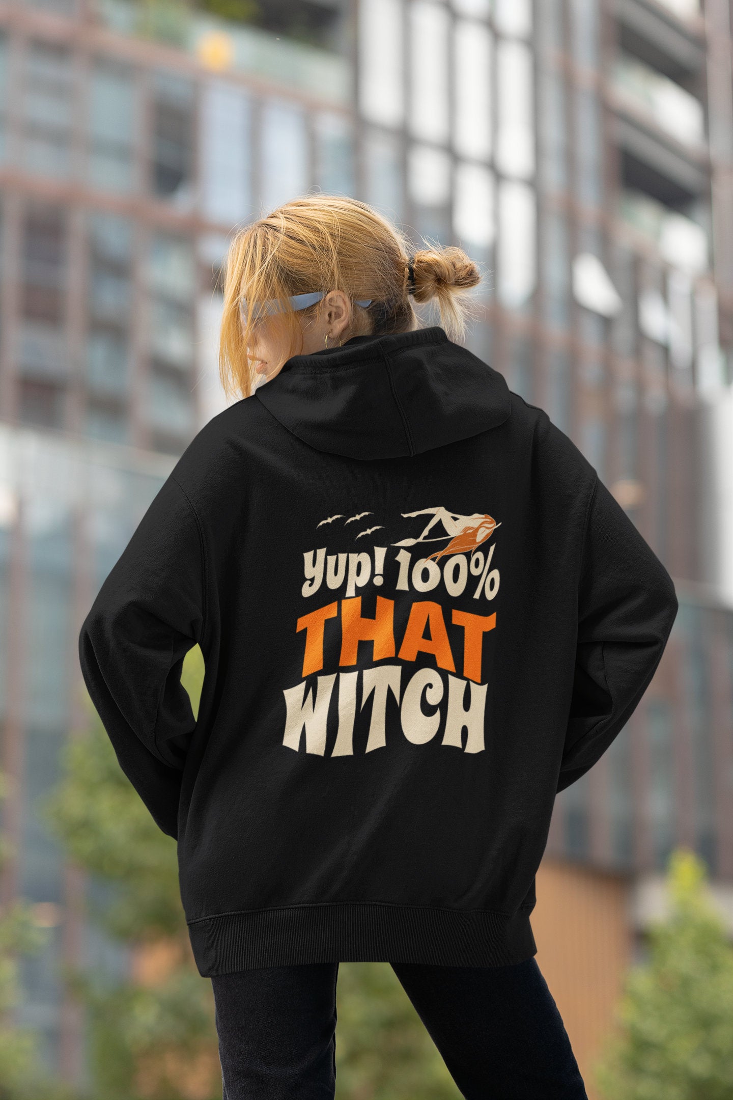 Cute Witch Sweatshirt With Hood, Halloween Hoodie, Printed Beige
