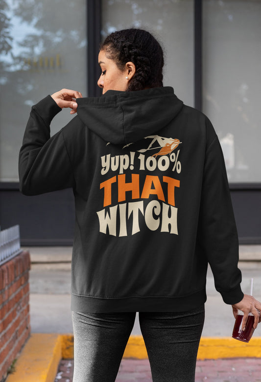 Cute Witch Sweatshirt With Hood, Halloween Hoodie, Printed Beige Sweatshirts for Women, Black Halloween Sweatshirt, Funny Fall Sweatshirts