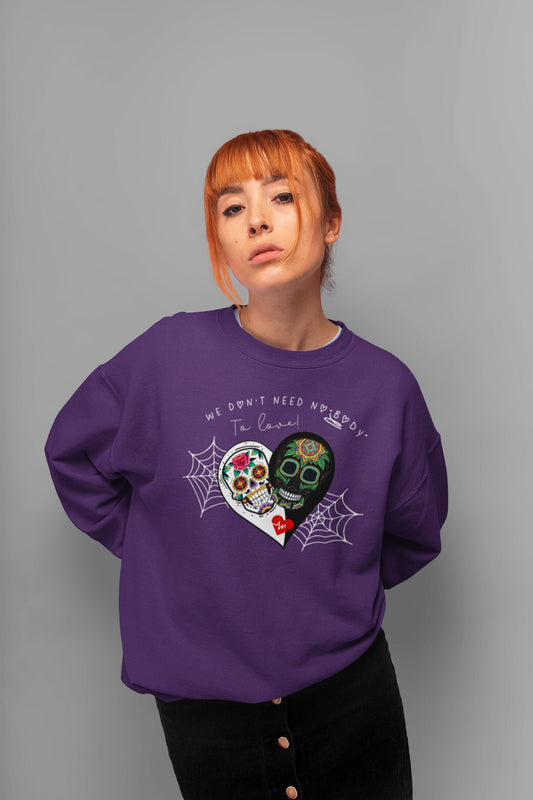 Funny Halloween Skeleton Sweatshirt, Retro Sugar Skulls Halloween Crew Neck Pullover,  3x Fall  heart shirt, Halloween Plus size Shirt Women