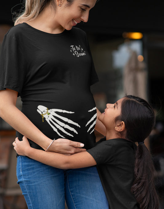 Funny Halloween Shirt For Mom, Mom To Be Skeleton Hands Cute Fall Tshirt For Halloween, Comfort Colors® Skeleton Halloween Maternity T-Shirt