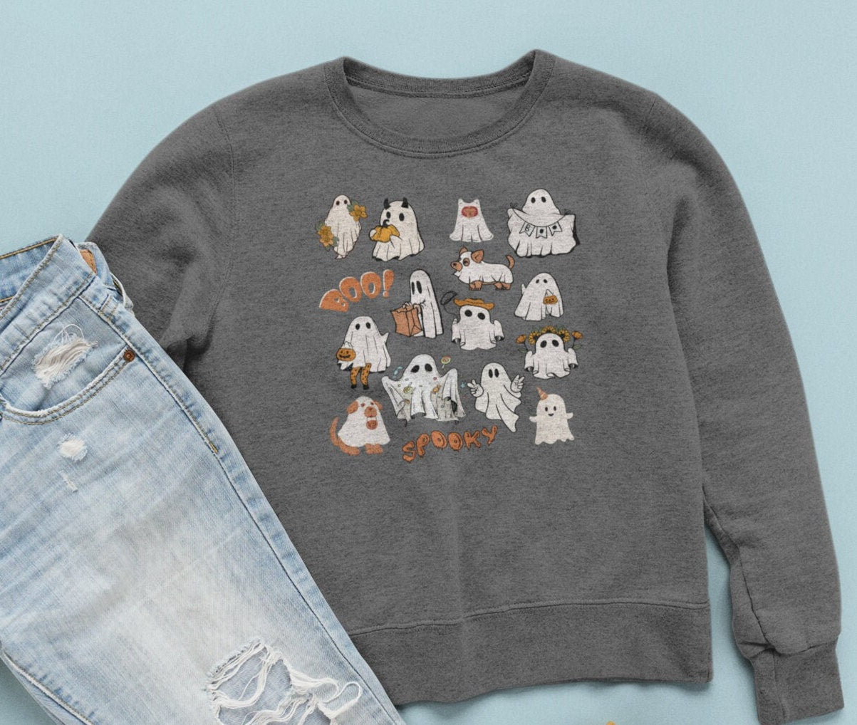 Ghost Halloween Sweatshirt plus size, Cute Ghost Sweatshirt, Halloween Shirt, Vintage Halloween Sweatshirt,  3x Fall Sweatshirt Pullover