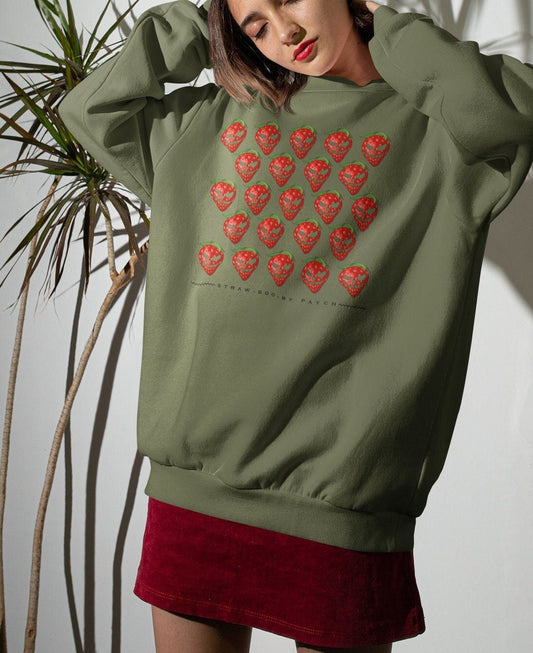 Strawberry Shirt, Cottage Core Halloween Shirt, sweatshirt with fruit, Shirt With Strawberries, Pullover, Retro Halloween Crew Neck