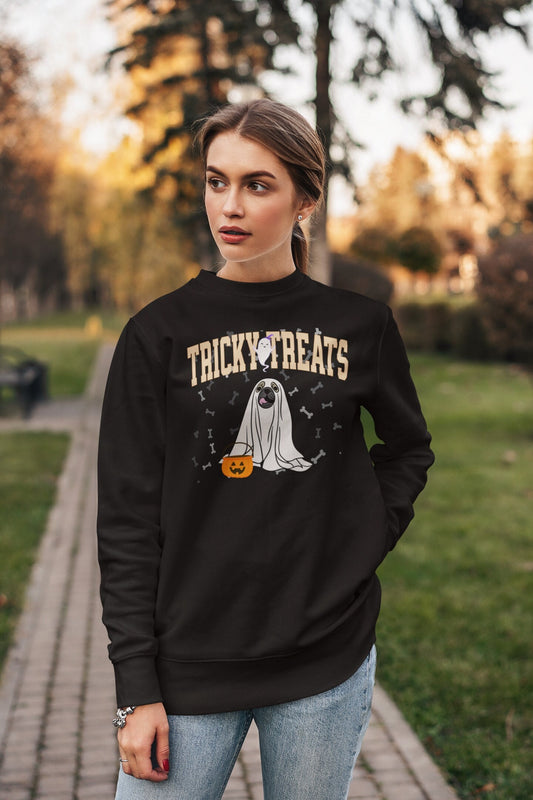 Funny Dog Mama Sweatshirt, Retro Halloween Crew Neck,  Cute Dog Shirt, Cute Dog shirt, Trick or Treat Halloween Shirt, Halloween Ghost Shirt